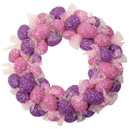 Glittered Pink and Purple Easter Egg Wreath 20&#x22; Unlit